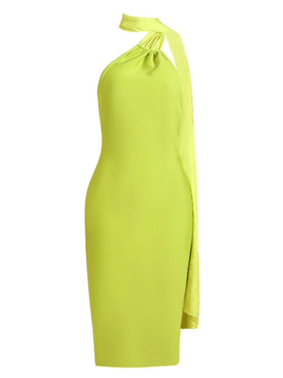 One Shoulder Twist Knot Scarf Neck Bandage Bodycon Midi Dress 6
