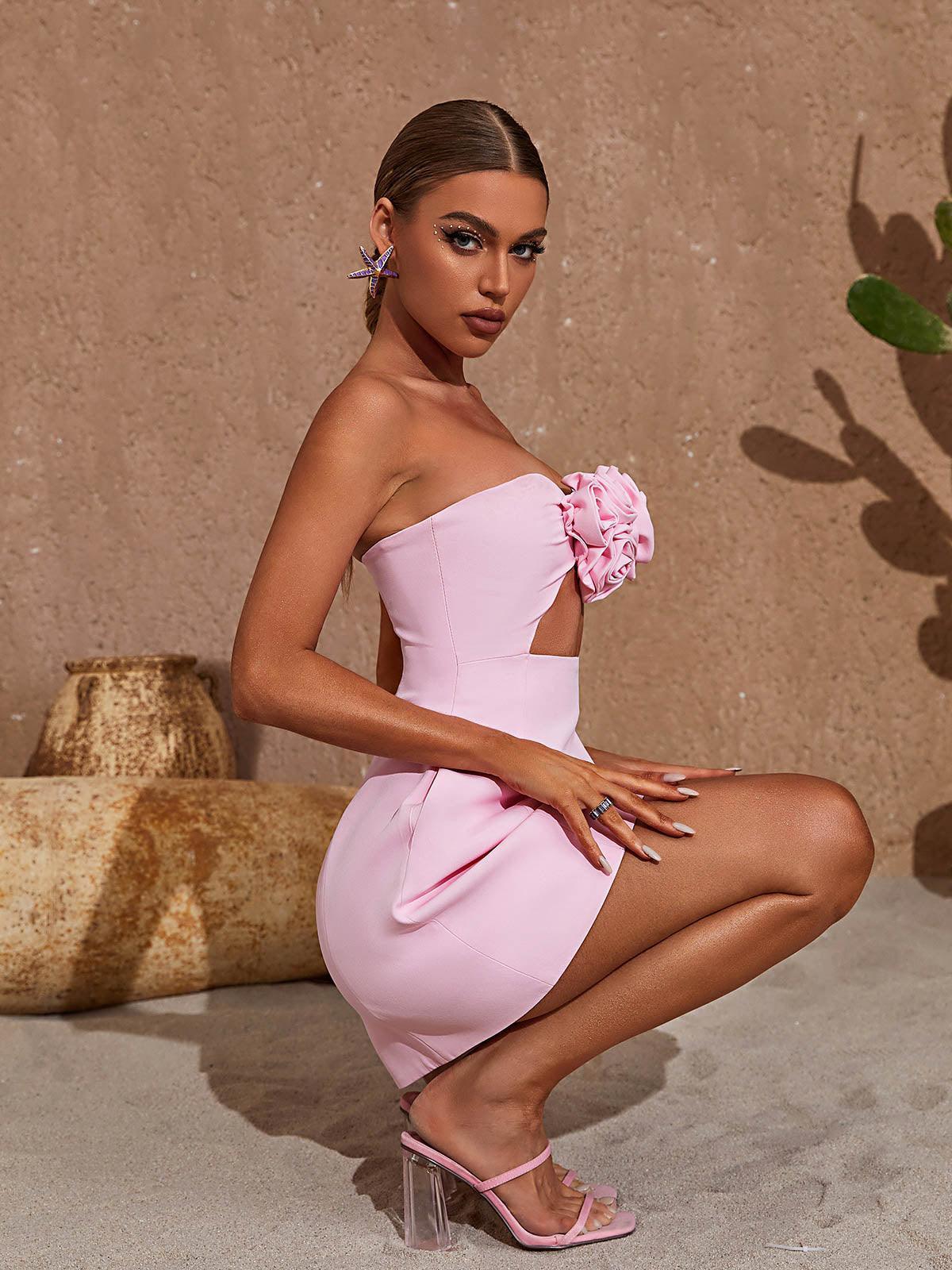 Strapless Cutout Mini Dress In Pink
