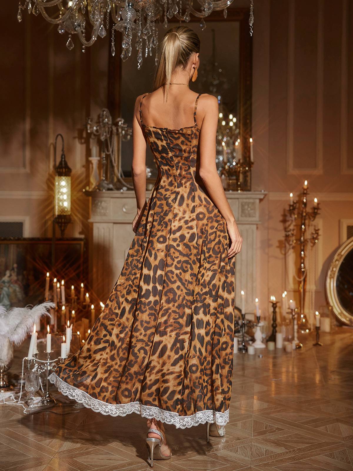 Leopard Lace Split Maxi Dress