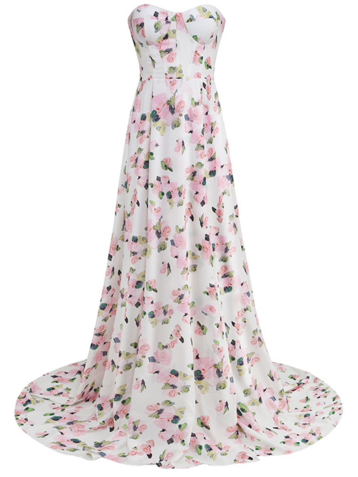 Strapless Sweetheart Floral Corset High Slit A-Line Maxi Gown 6