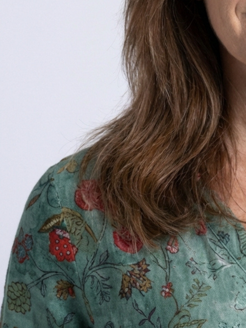 V-Neck Floral Three Quarter Sleeve Pocket A-Line Maxi Dress