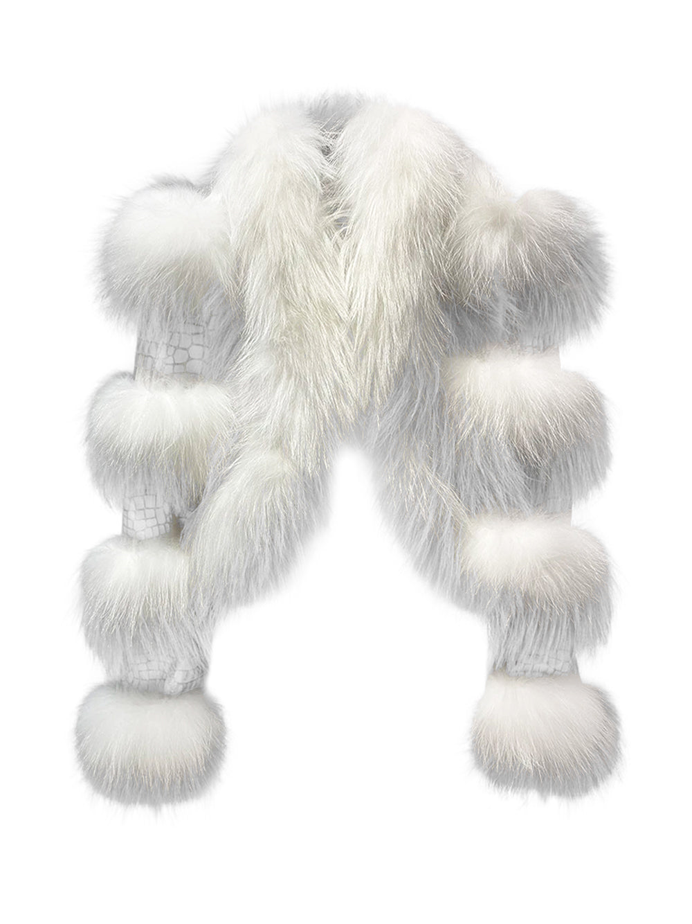 White Faux Fur Trim Croc-Embossed Leather Cropped Jacket 9