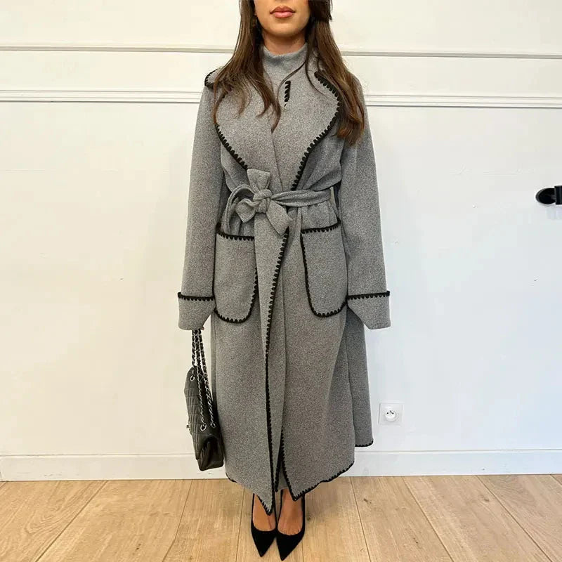 Lace Long Woolen Autumn Winter New Doublebreasted Long Elegant Vintage Coat
