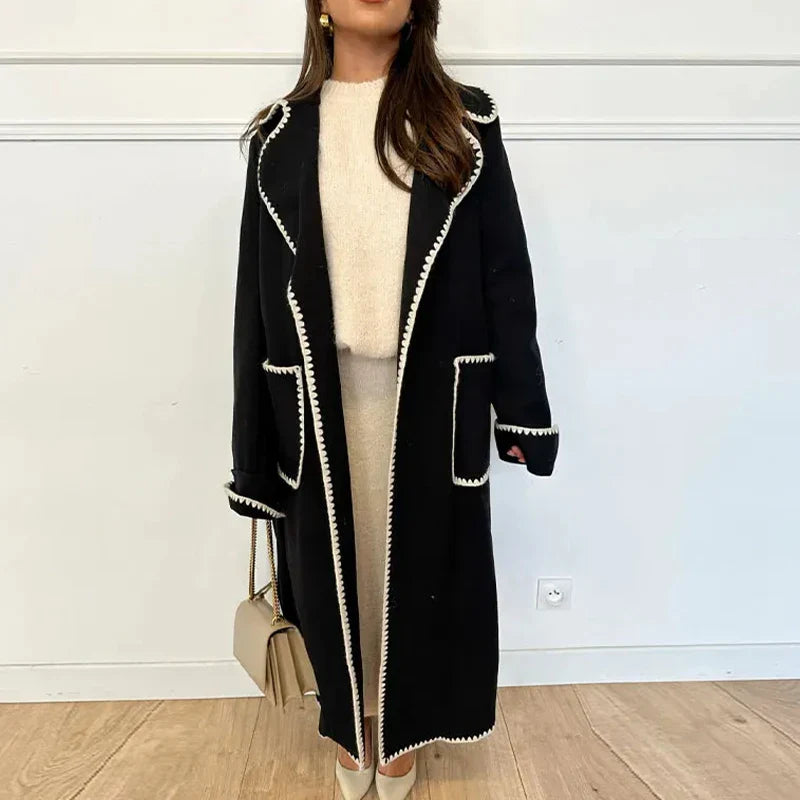 Lace Long Woolen Autumn Winter New Doublebreasted Long Elegant Vintage Coat