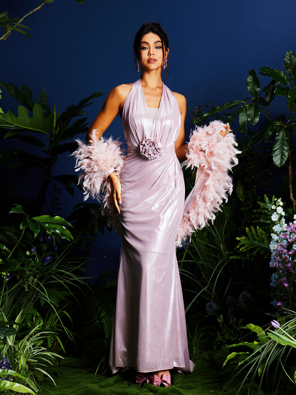 Halterneck Flower Maxi Dress With Shrug