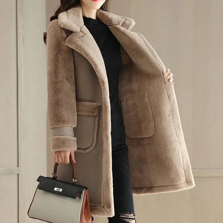 Lamb Wool Midlength 2024 Winter Plus Loose Frosted Splicing Coat