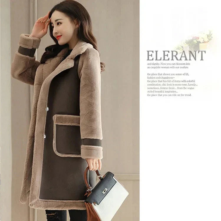 Lamb Wool Midlength 2024 Winter Plus Loose Frosted Splicing Coat