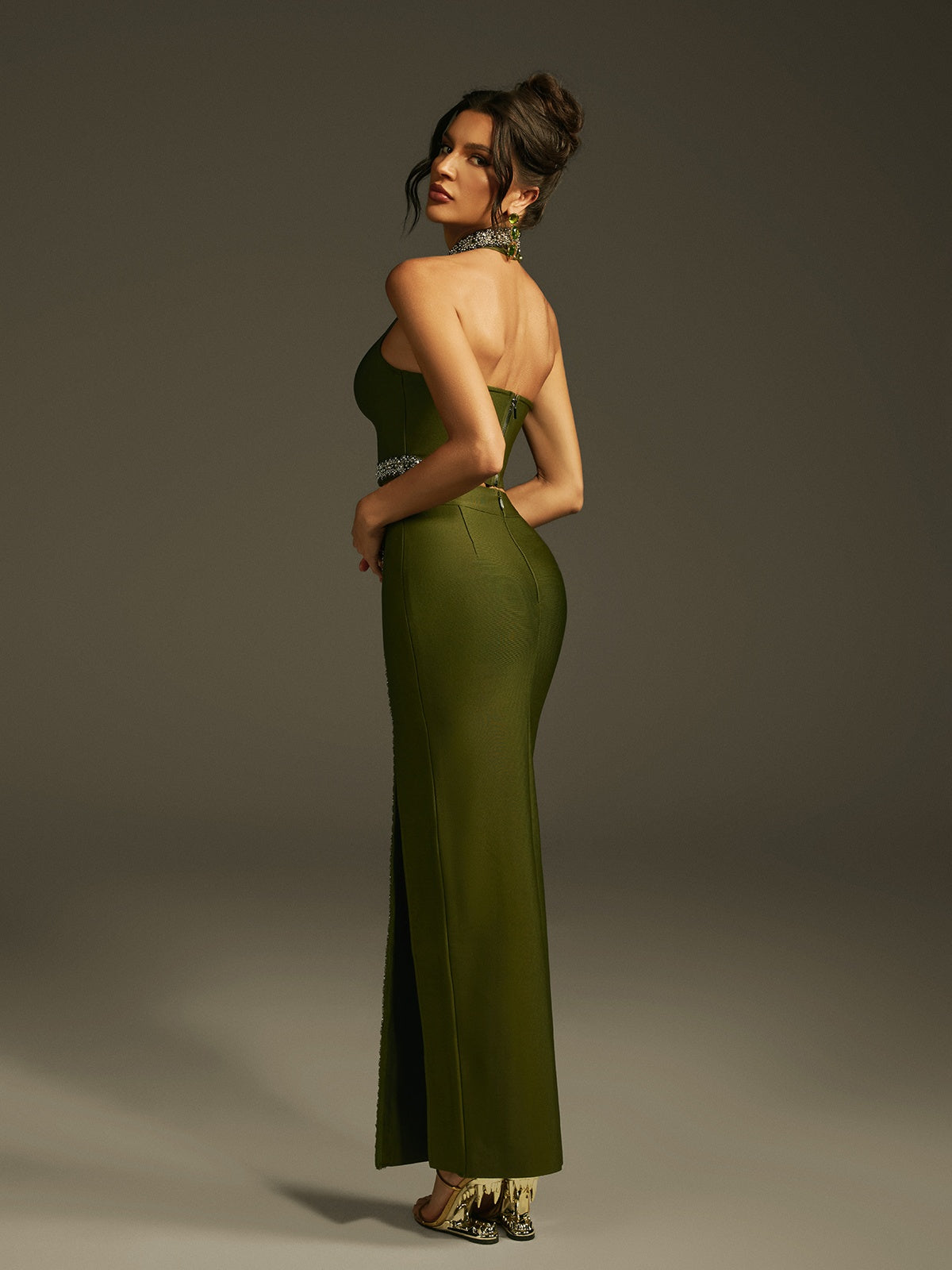 Halterneck Crystal Bandage Skirt Set