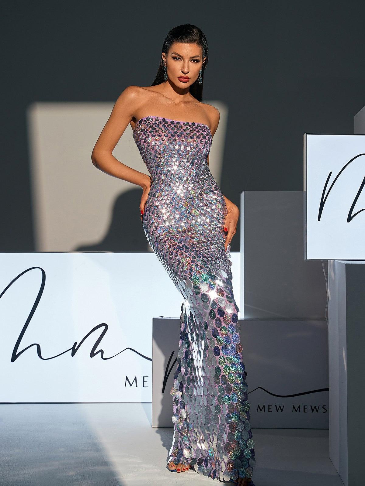 Strapless Sequin Split Maxi Dress