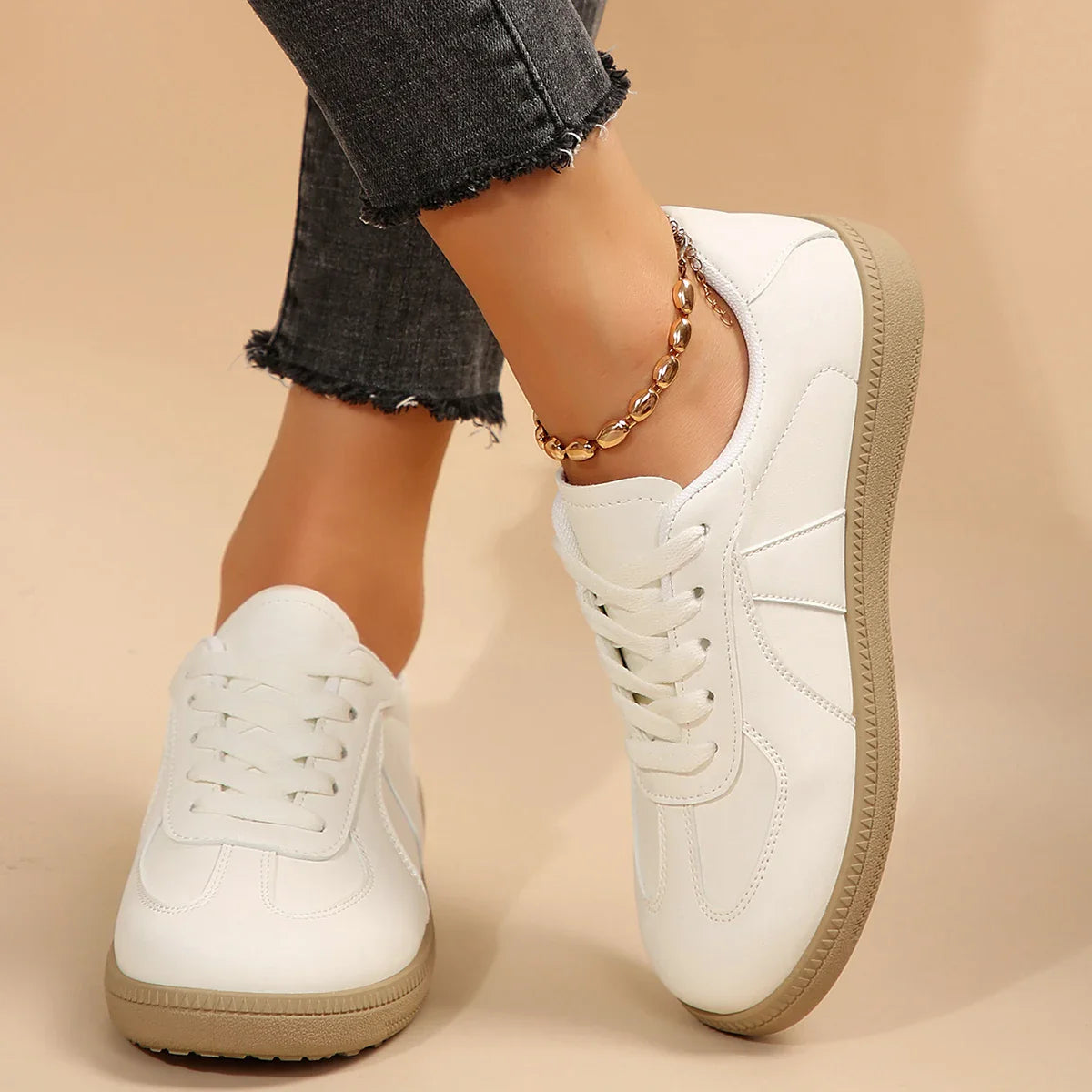 Leather Design Sneakers Platform Laceup Comfortable Casual Vulcanized Skateboard