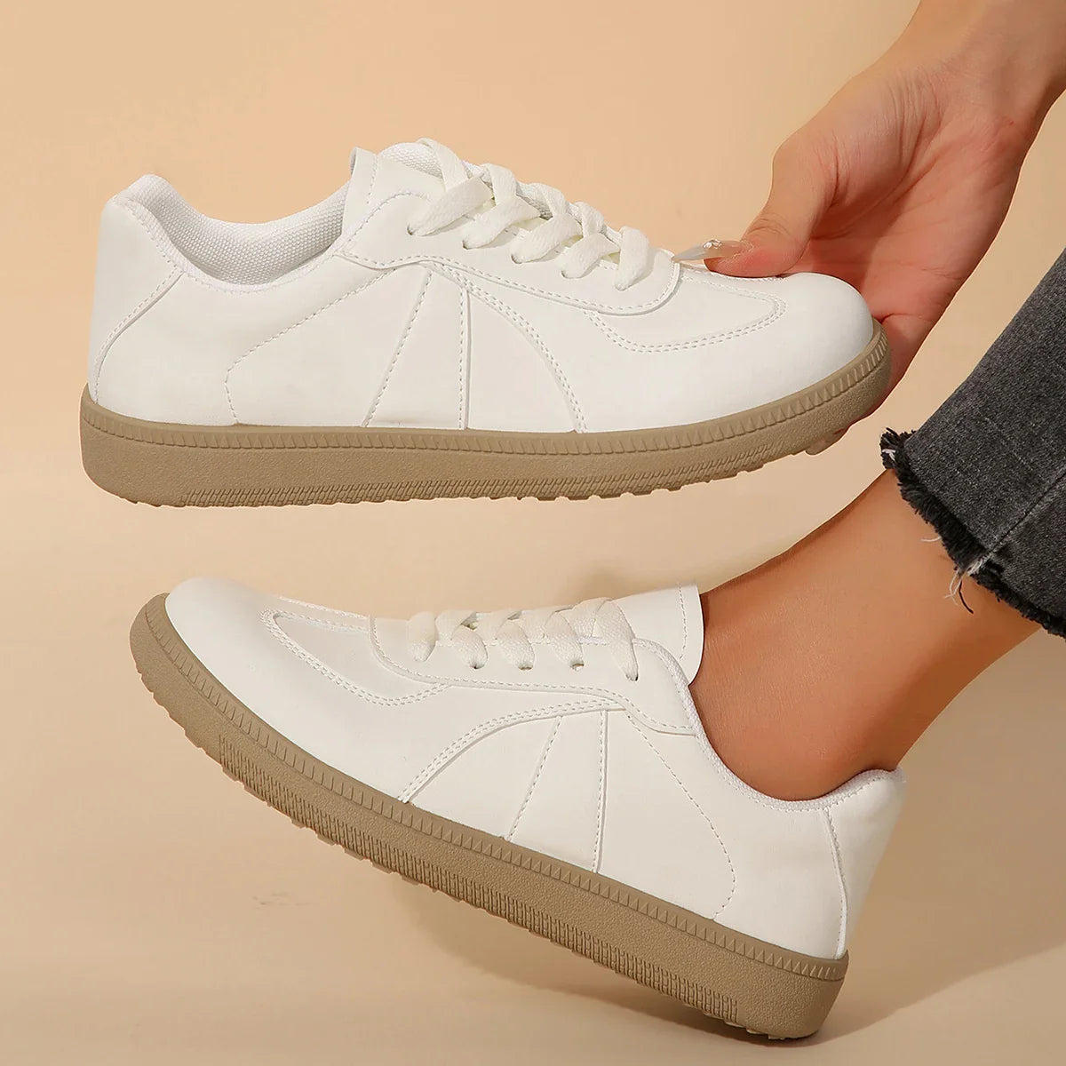 Leather Design Sneakers Platform Laceup Comfortable Casual Vulcanized Skateboard