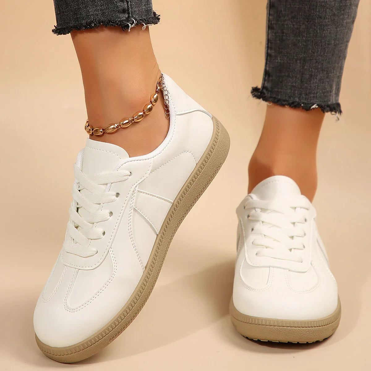 Leather Design Sneakers Platform Laceup Comfortable Casual Vulcanized Skateboard