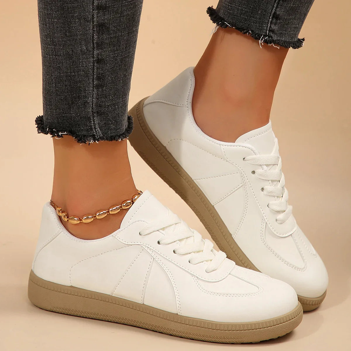 Leather Design Sneakers Platform Laceup Comfortable Casual Vulcanized Skateboard