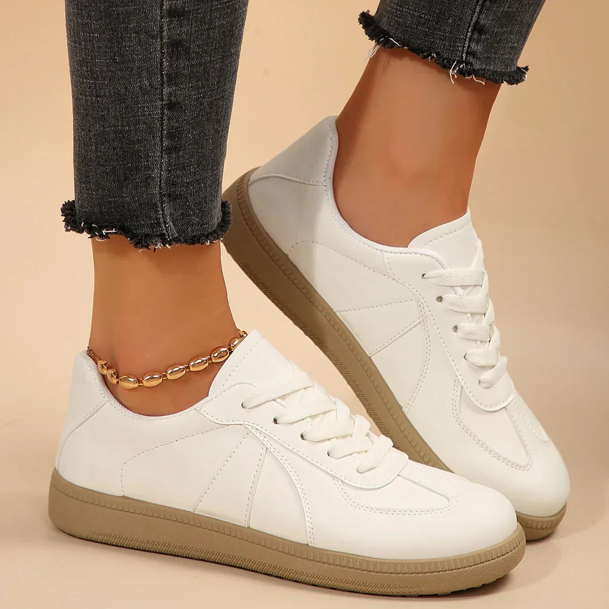 Leather Design Sneakers Platform Laceup Comfortable Casual Vulcanized Skateboard