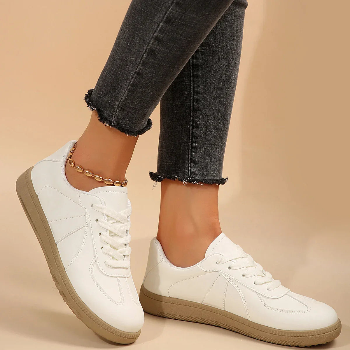 Leather Design Sneakers Platform Laceup Comfortable Casual Vulcanized Skateboard