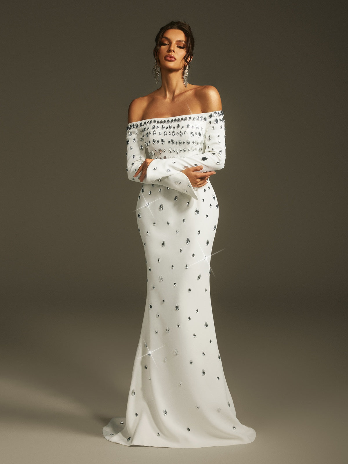 Off Shoulder Crystal Maxi Dress