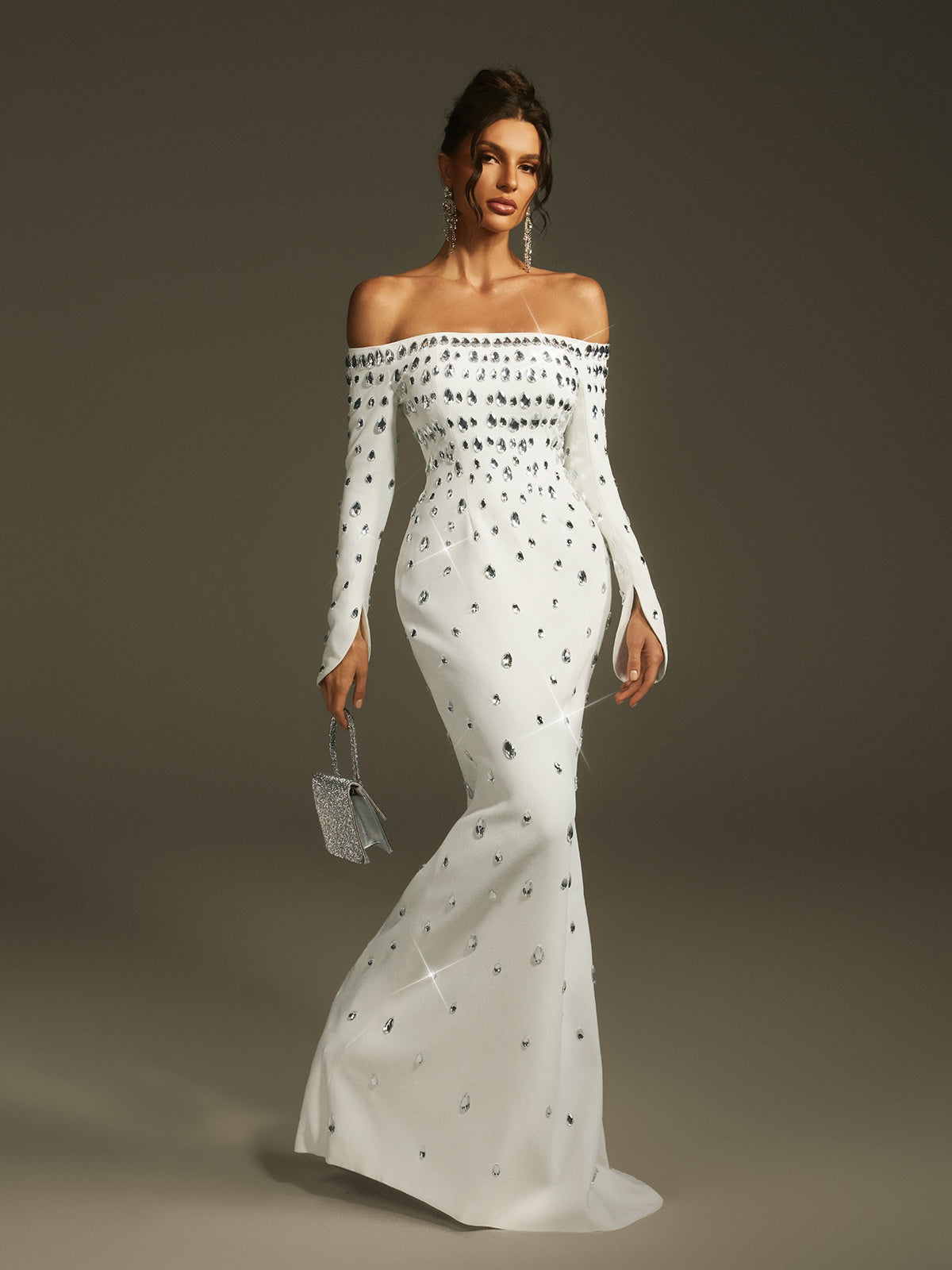 Off Shoulder Crystal Maxi Dress