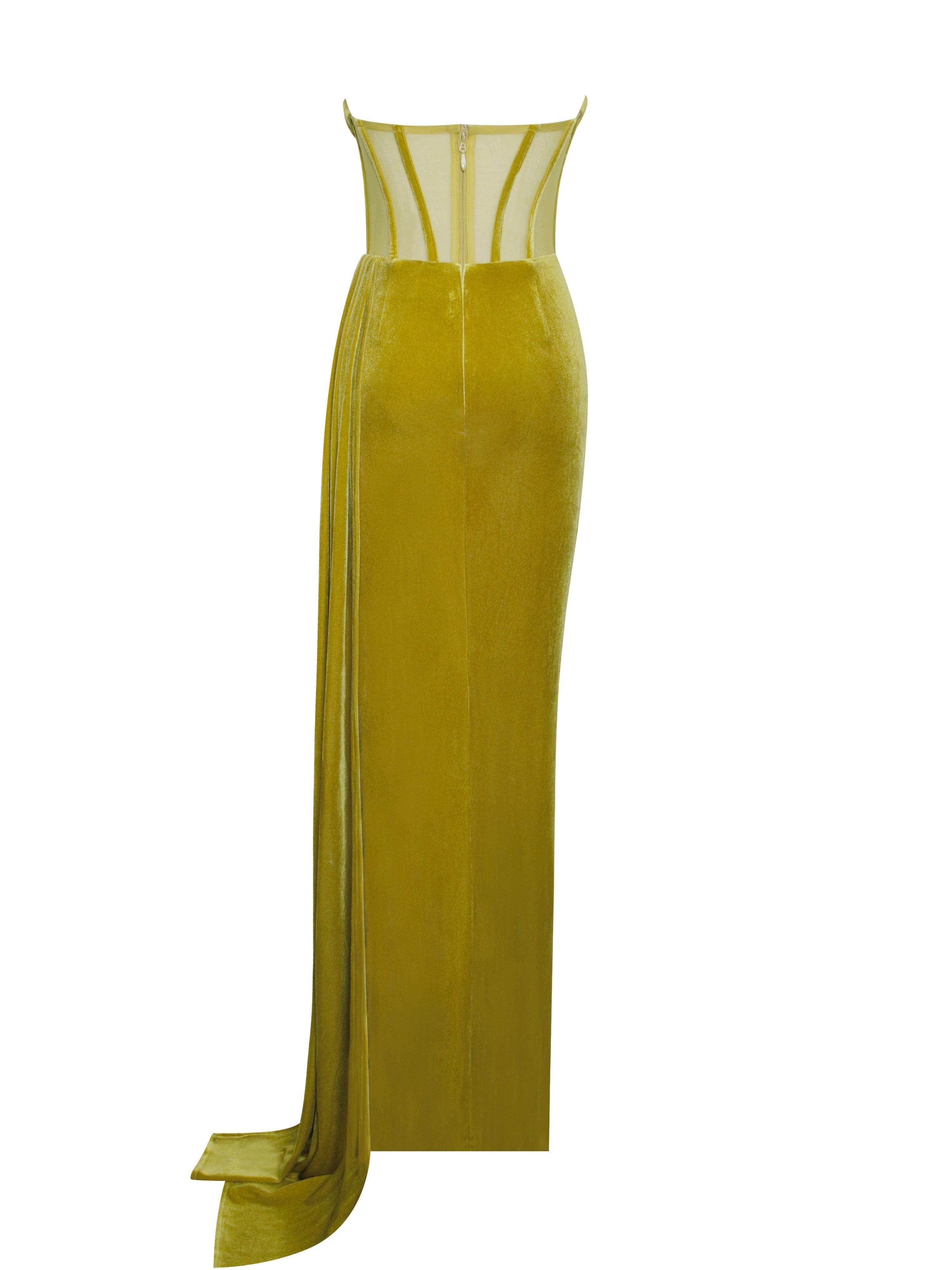 Leilani Corset Split Maxi Dress In Gold
