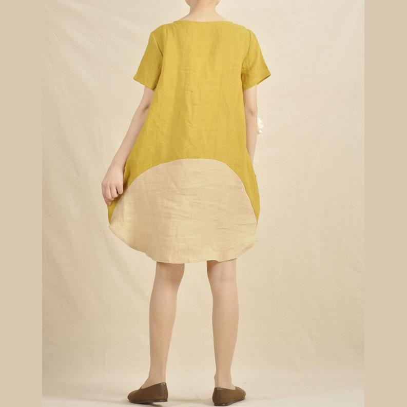 Lemon yellow shirt dress color patchwork sundress