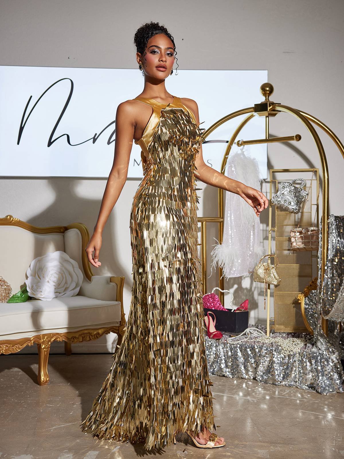 Bow Sequin Maxi Dress
