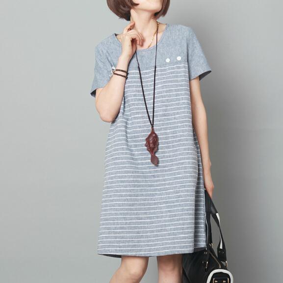 Light blue linen sundress loose summer shift dress knee length