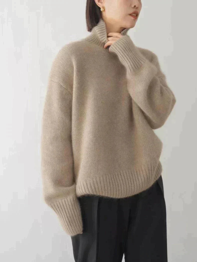 Turtleneck Ribbed Long Sleeve Oversized Knit Sweater