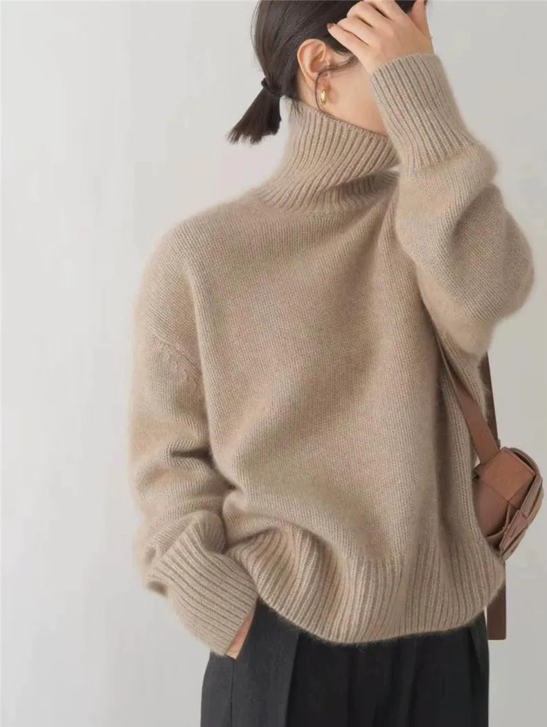Turtleneck Ribbed Long Sleeve Oversized Knit Sweater