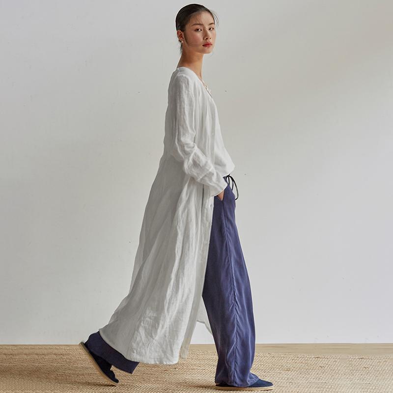 Linen Organ Pleats Solid Color Elegant Dress