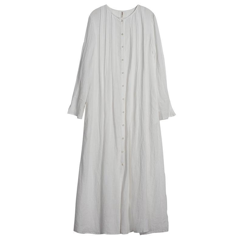 Linen Organ Pleats Solid Color Elegant Dress