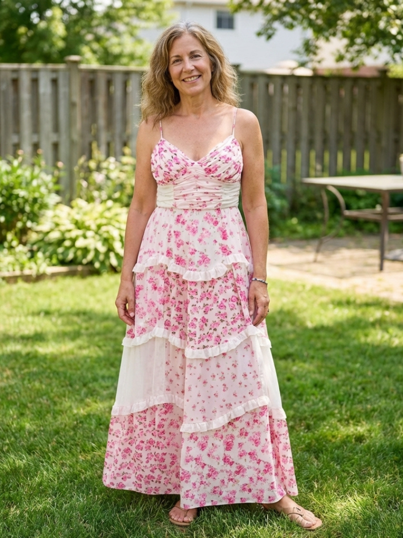 Spaghetti Strap Ruched Bodice Floral Tiered Ruffle Maxi Dress