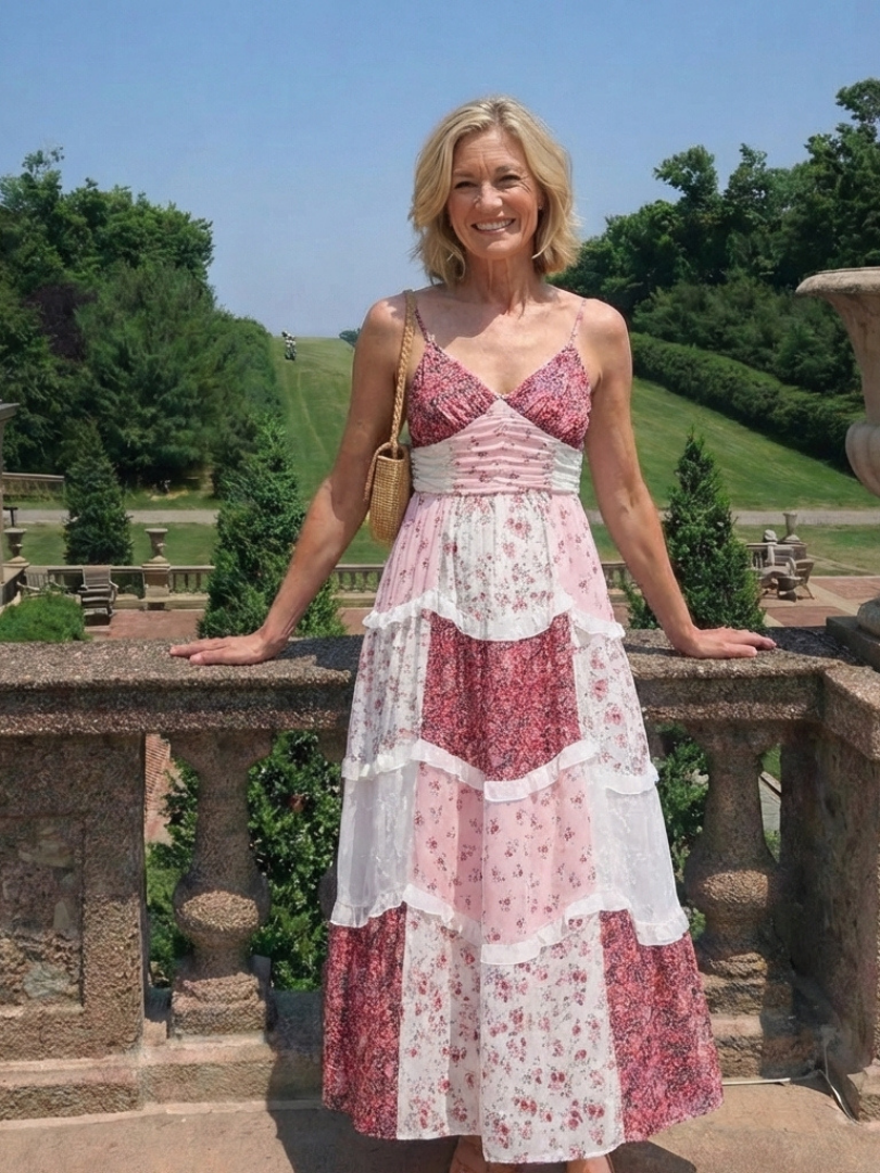 Spaghetti Strap Ruched Bodice Floral Tiered Ruffle Maxi Dress