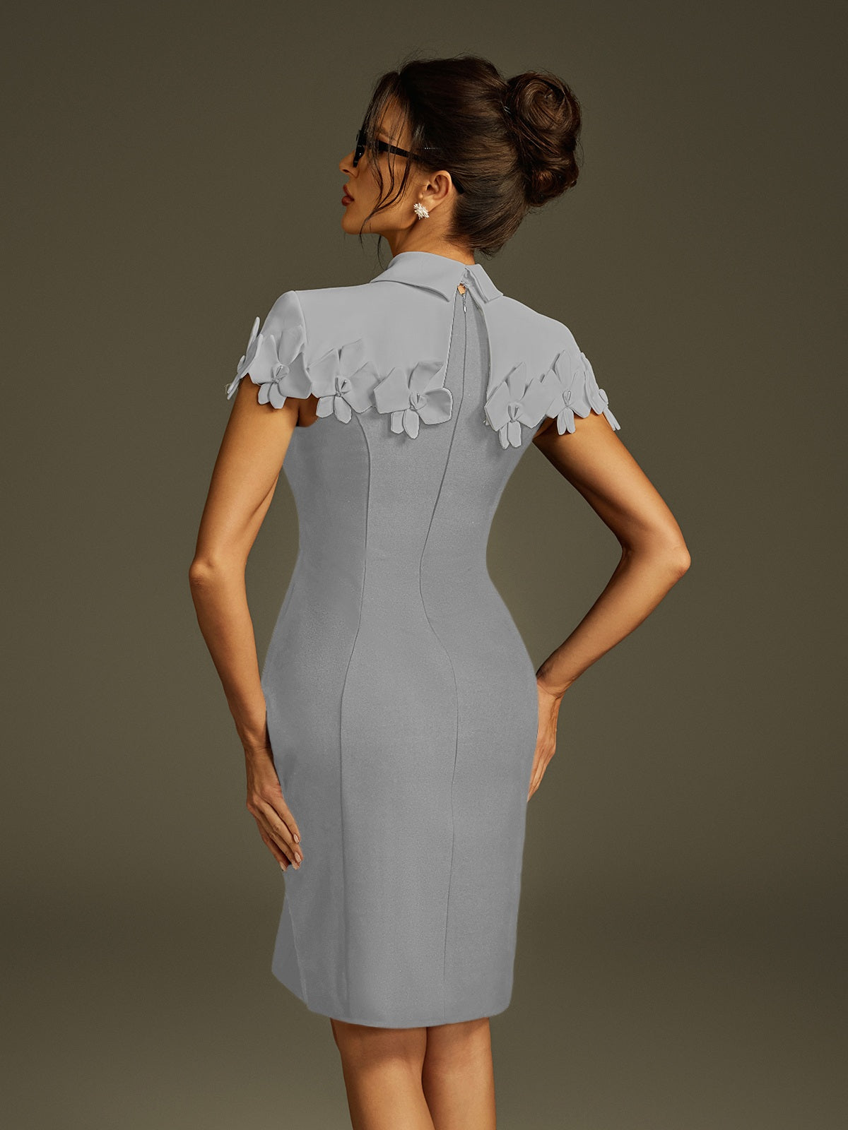 Collar Flower Mini Dress In Gery