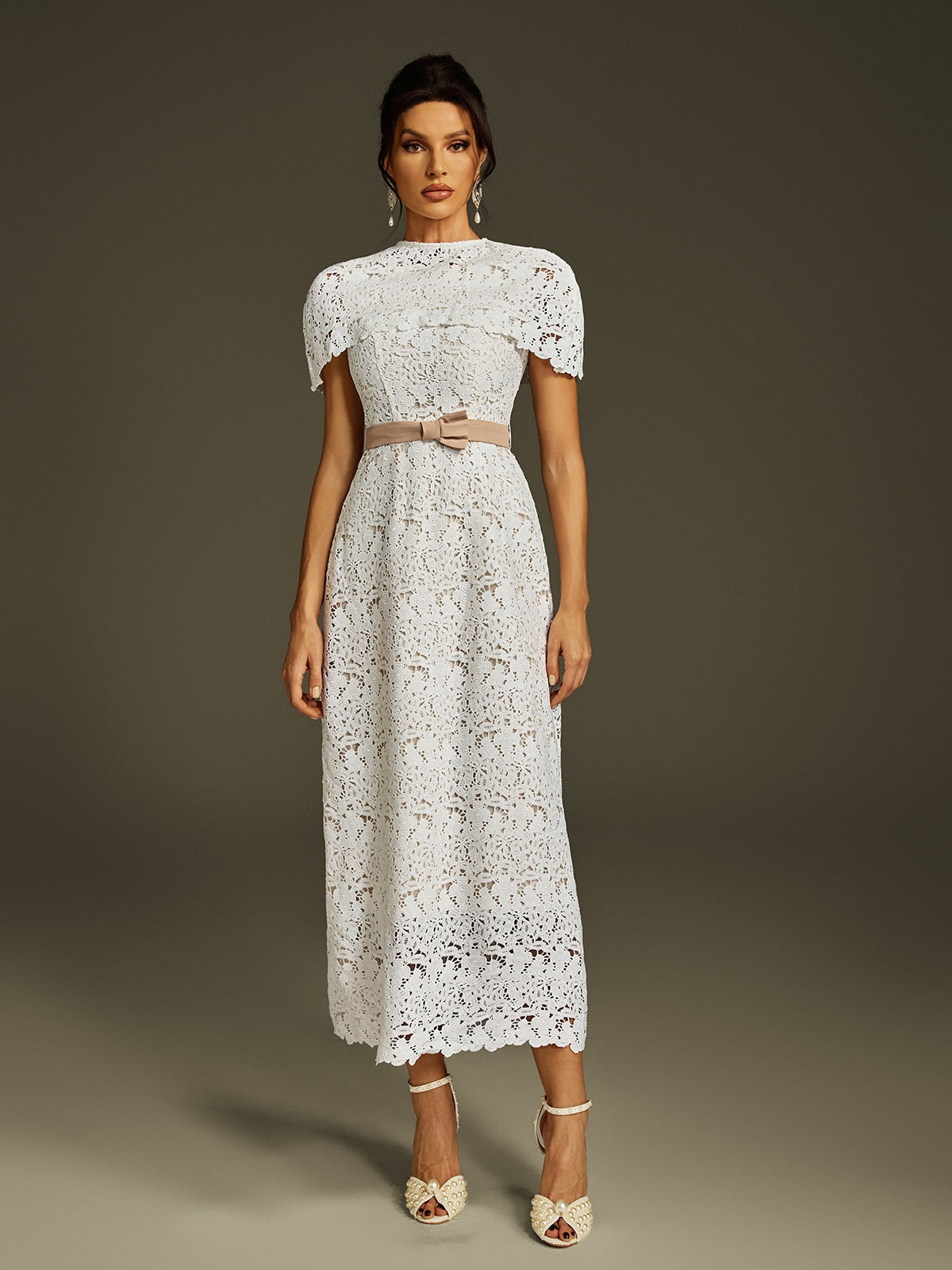 Cape Embroidered Midi Dress