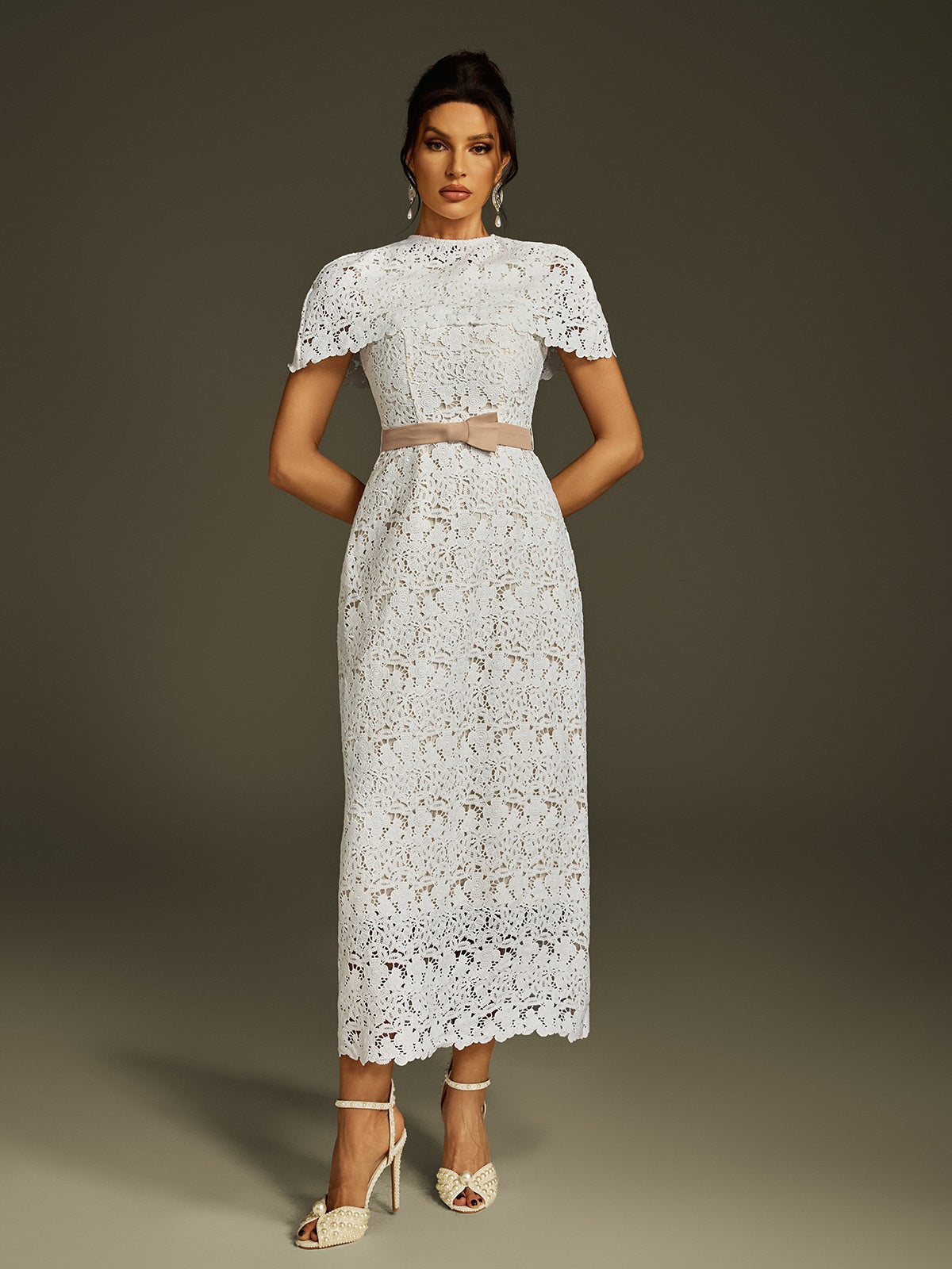 Cape Embroidered Midi Dress