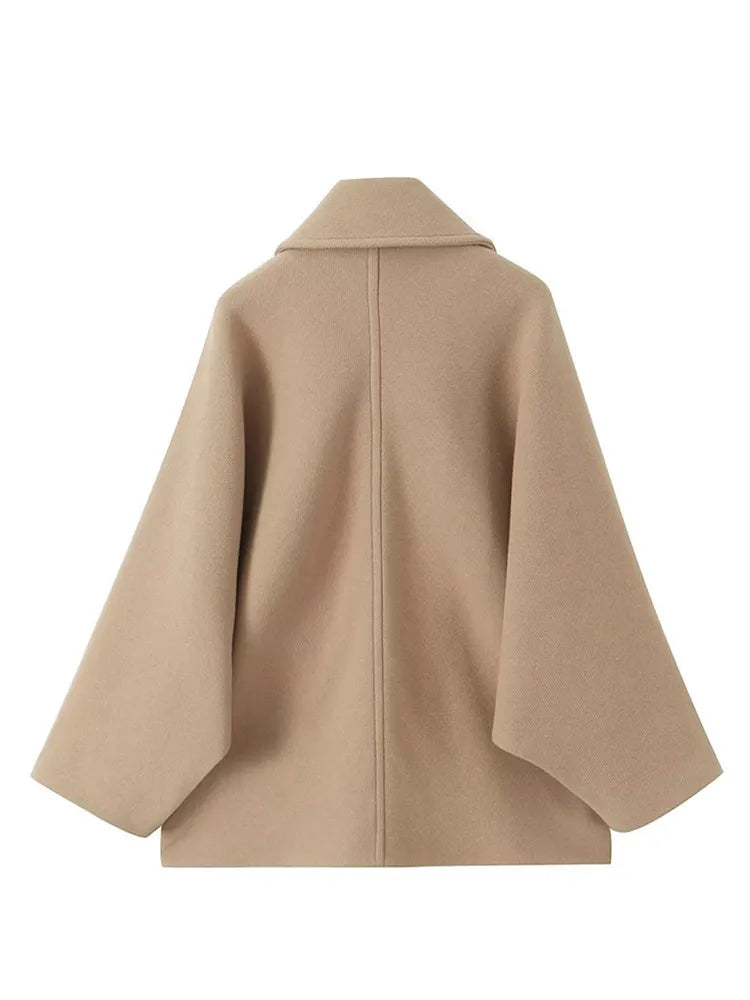 Loose Lapel Autumn Winter Long Singlebreasted Elegant Solid Office Fashion Coat