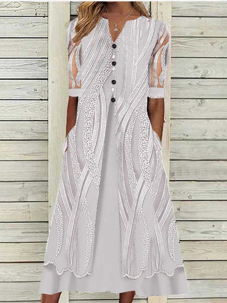 Loose Short Sleeve V-neck Printed Chic Dress
