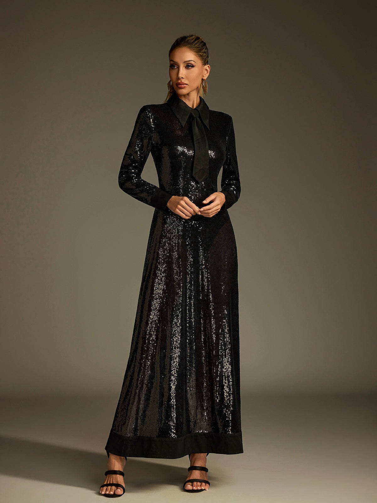 Collar Sequin Maxi Dress