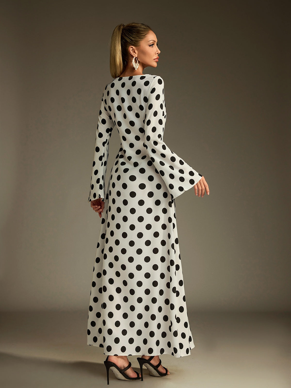 Flare Sleeve Dot Maxi Dress