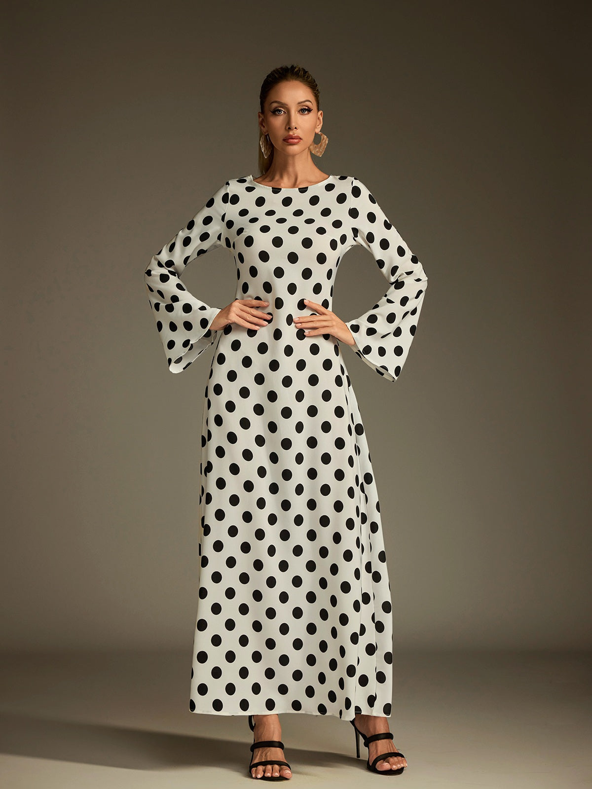 Flare Sleeve Dot Maxi Dress