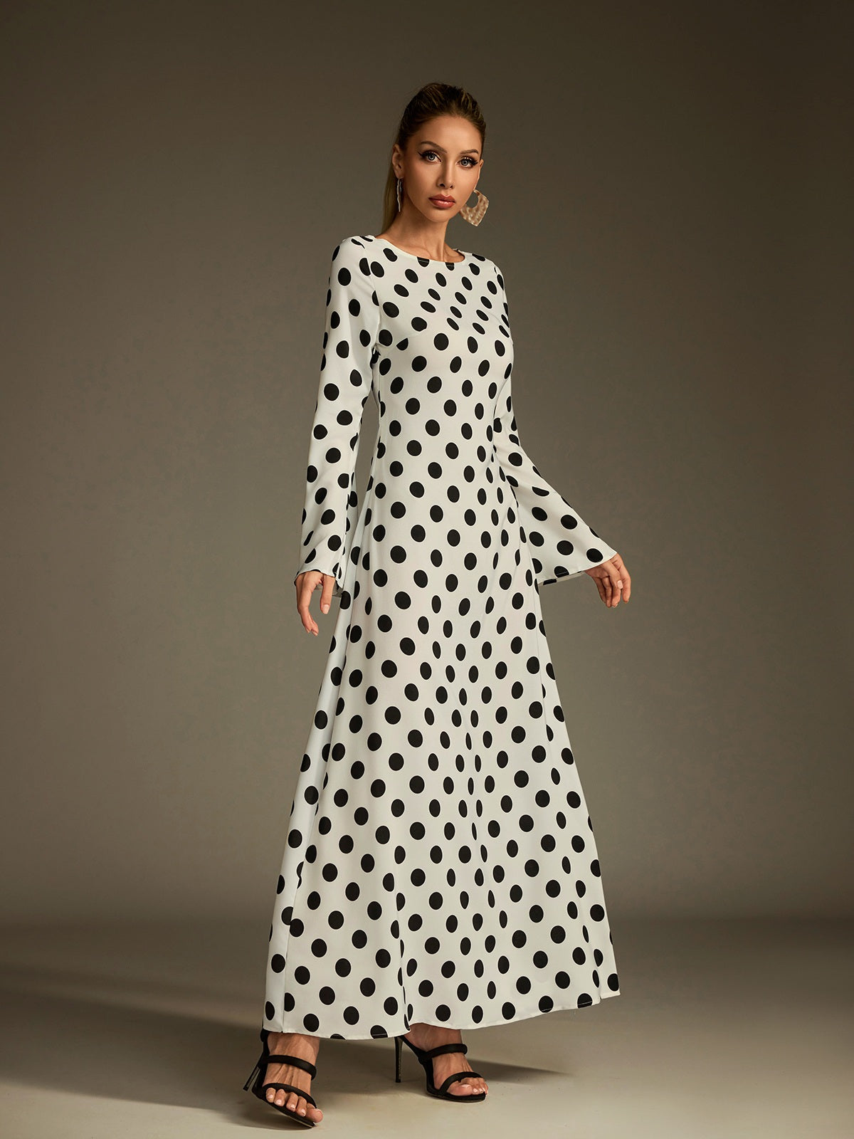Flare Sleeve Dot Maxi Dress