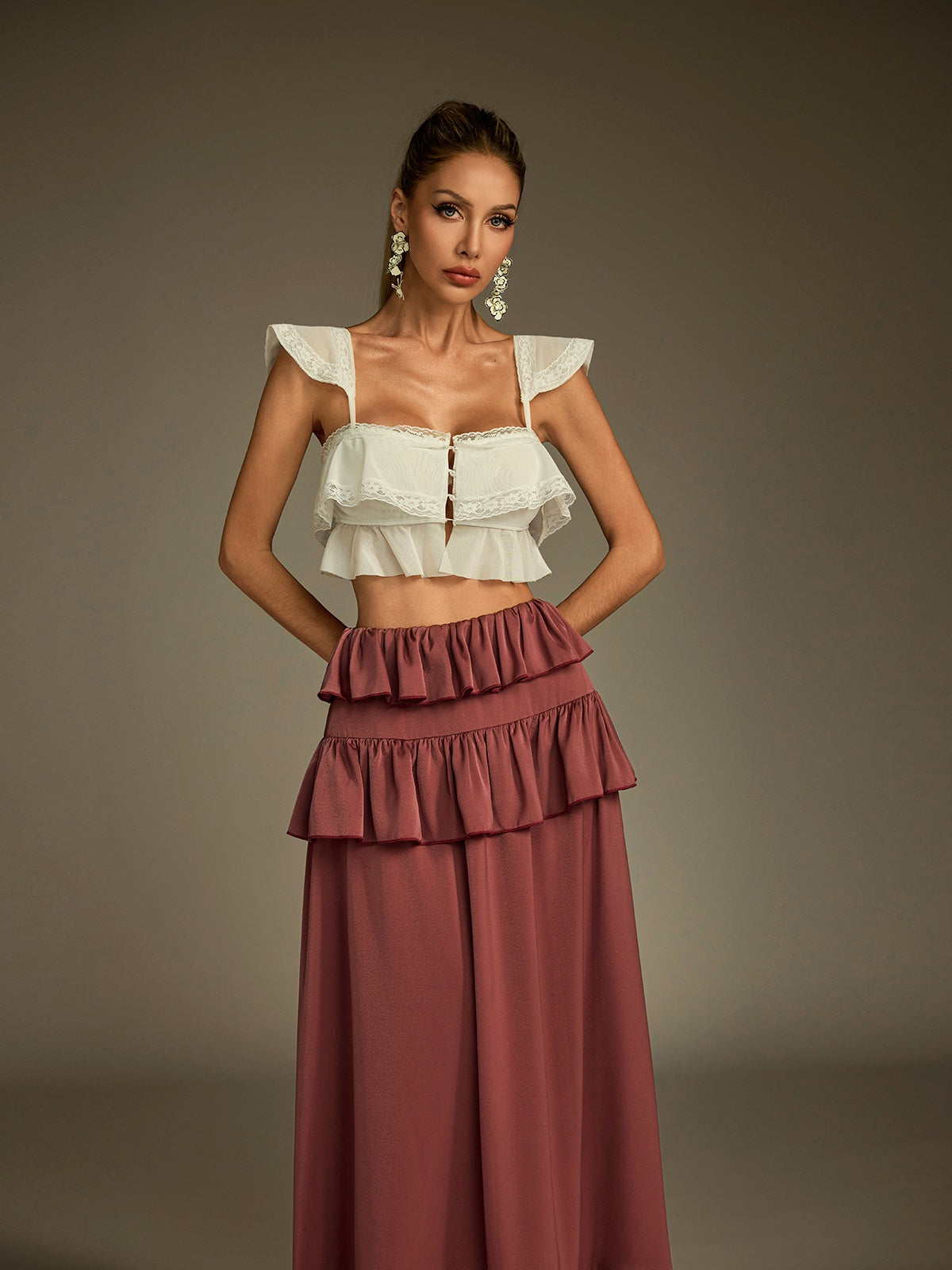 Lace Ruched Skirt Set
