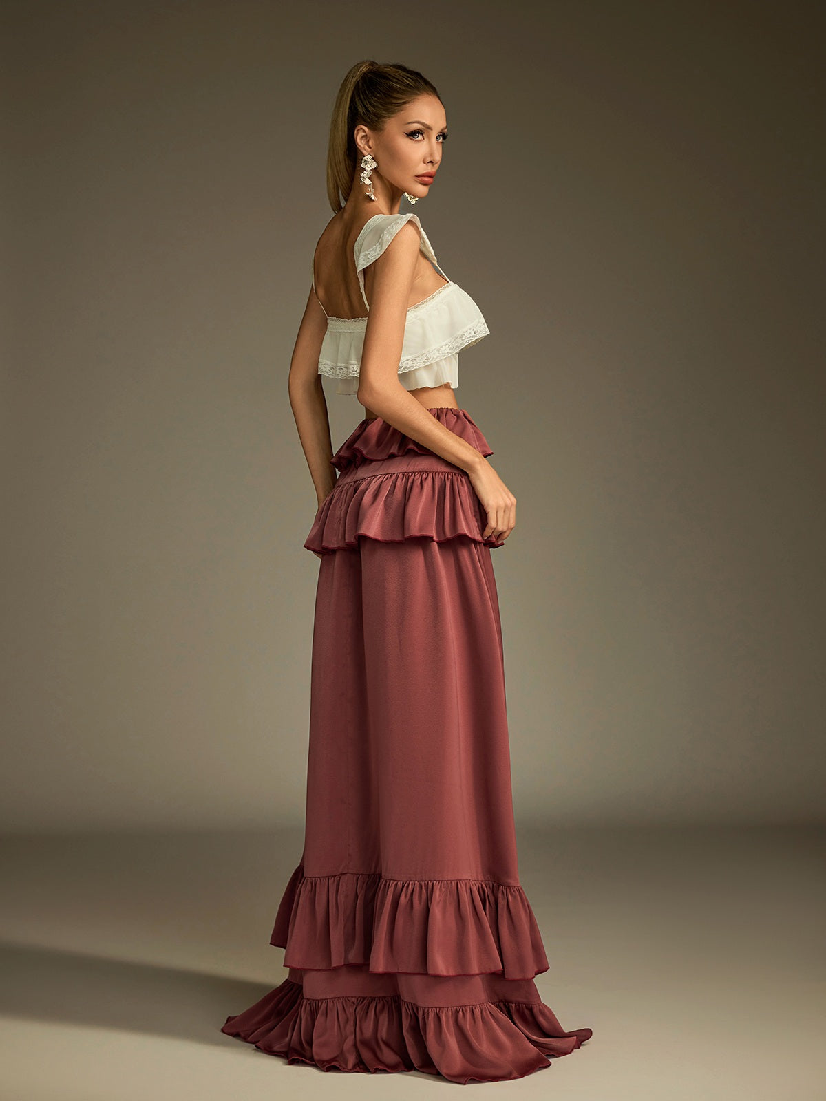 Lace Ruched Skirt Set