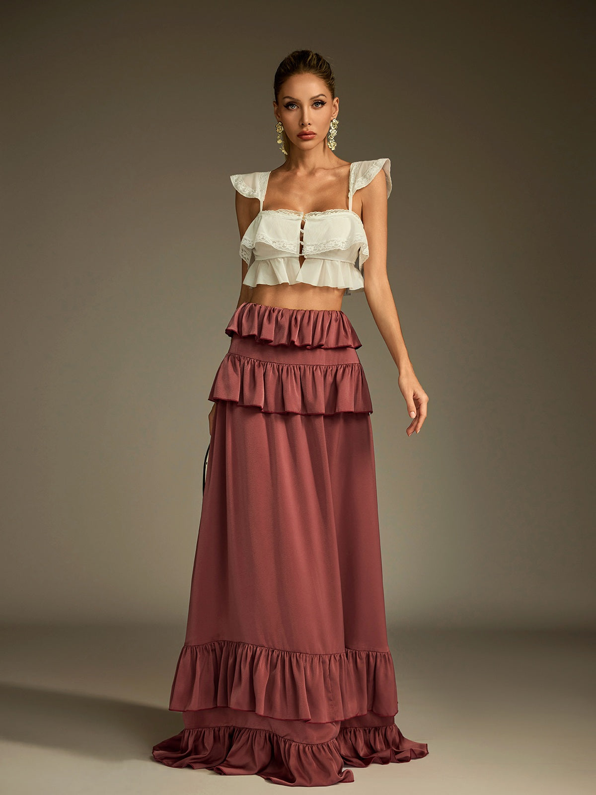 Lace Ruched Skirt Set
