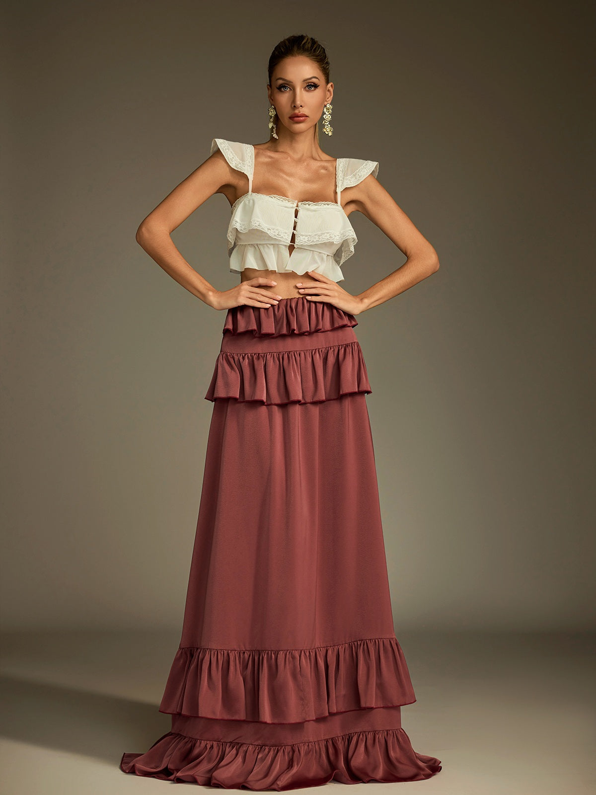 Lace Ruched Skirt Set