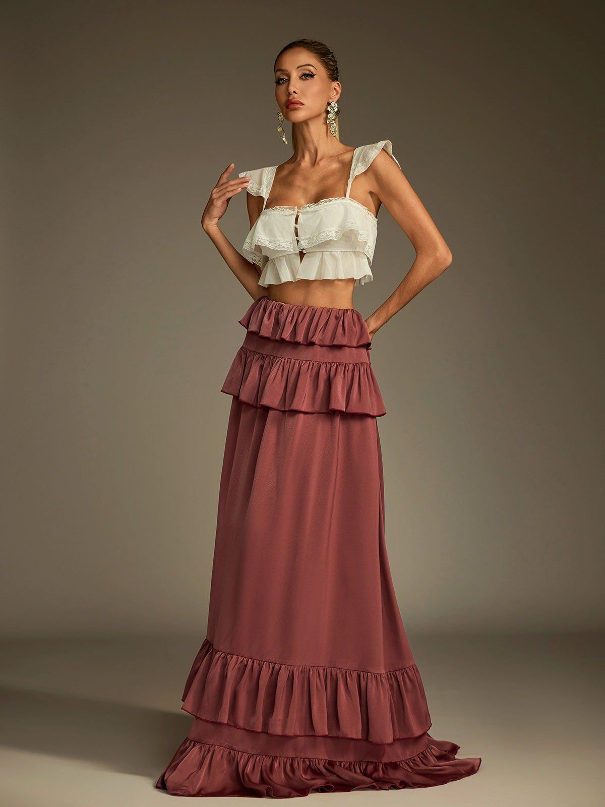 Lace Ruched Skirt Set