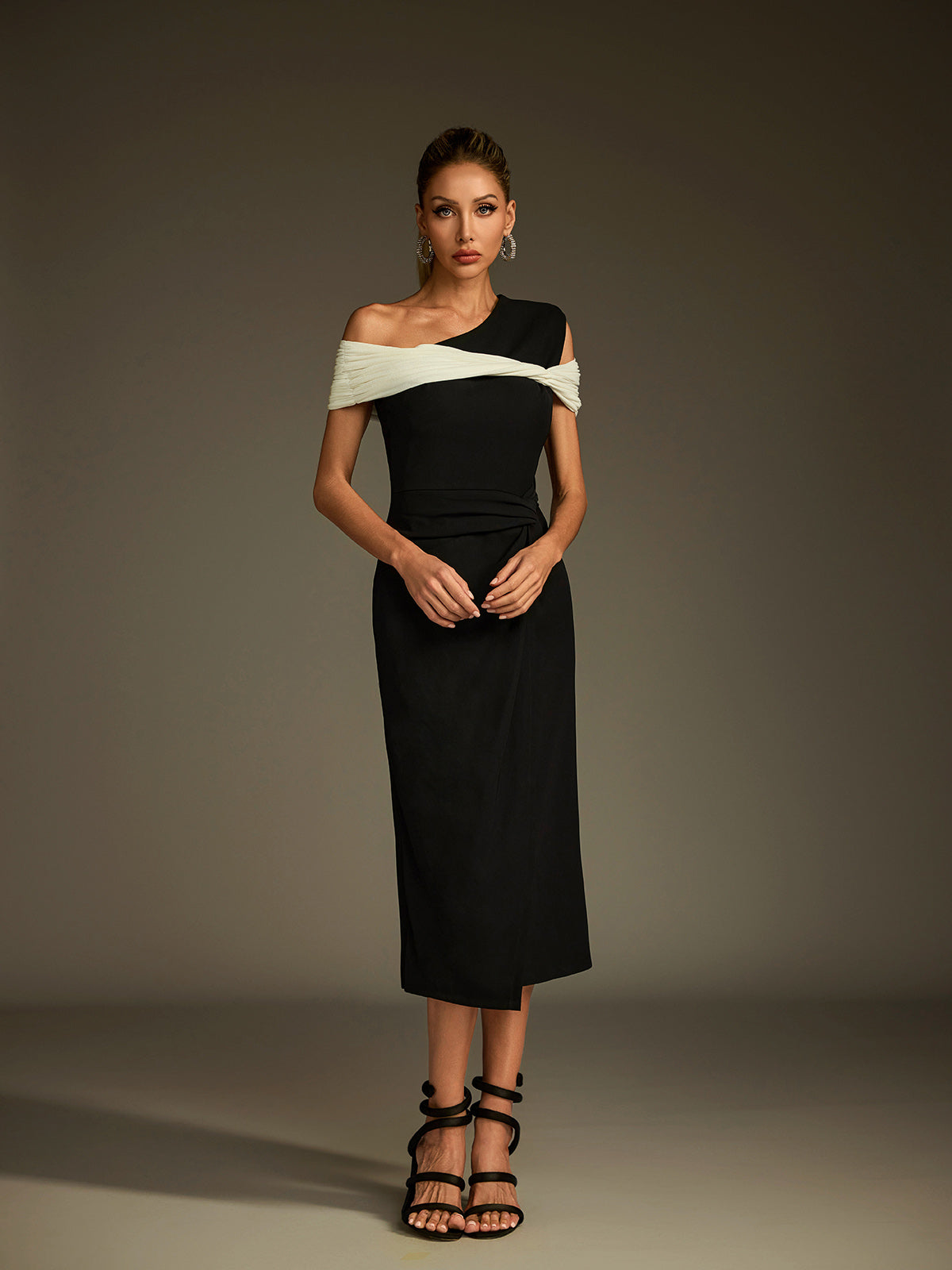 One Shoulder Twisted Midi Dress