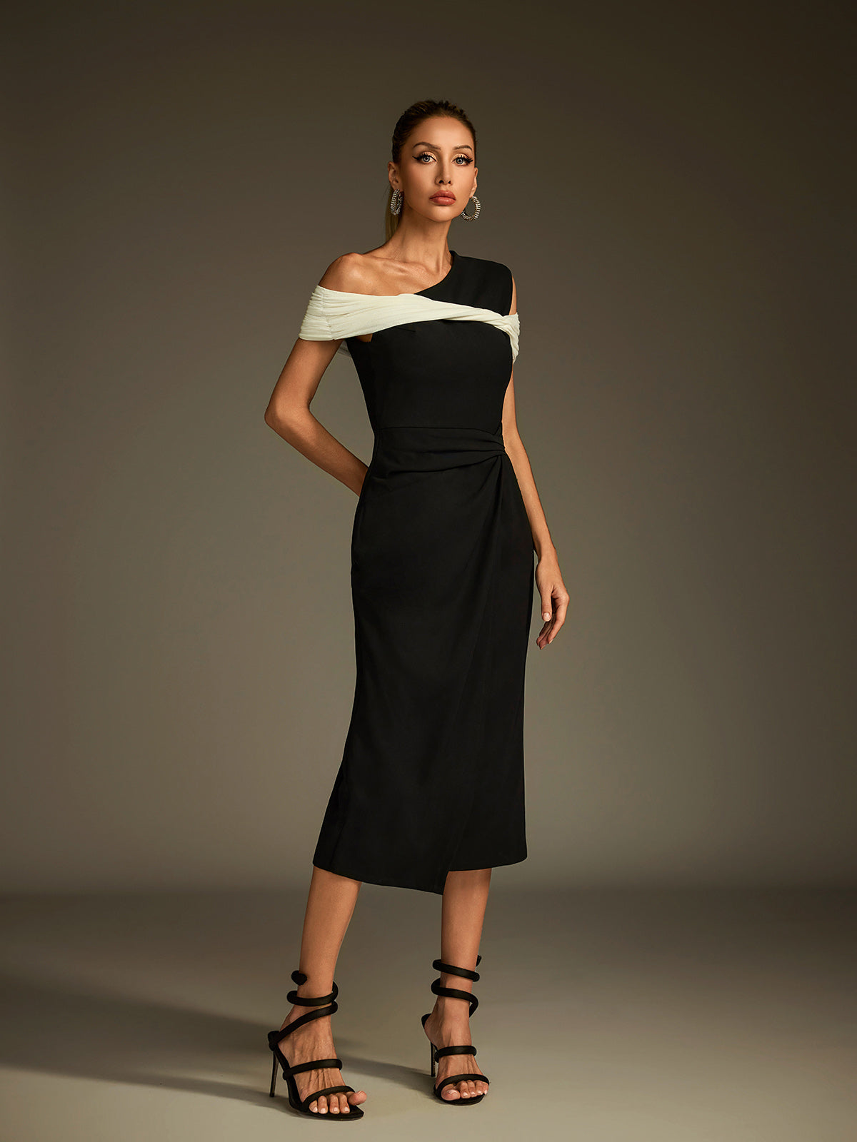 One Shoulder Twisted Midi Dress