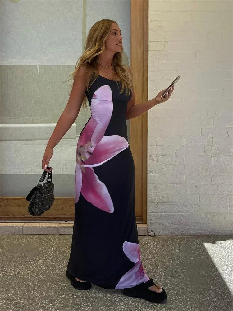 Grace Chic Long Dress with Floral Design for Summer Occasions Premium Wardrobe Essential