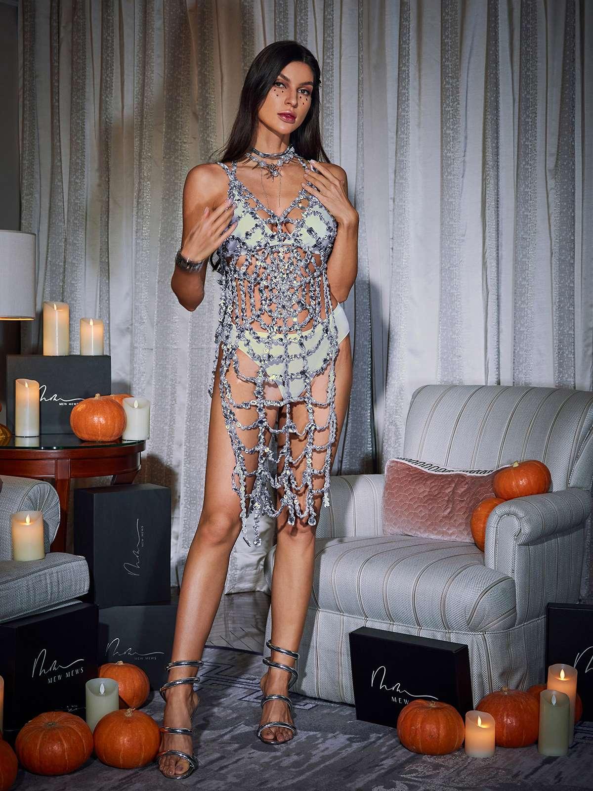 Spaghetti Cobweb Hollow Dress