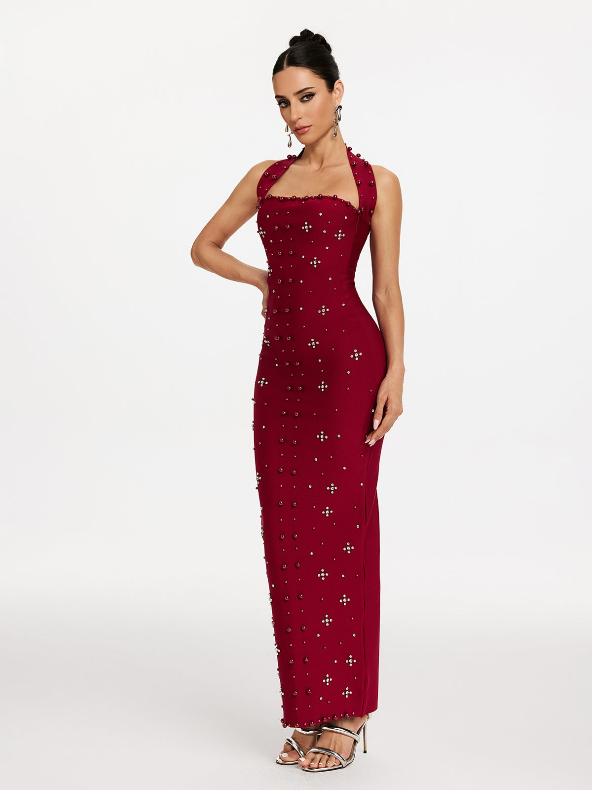Halterneck Pearl Bandage Dress